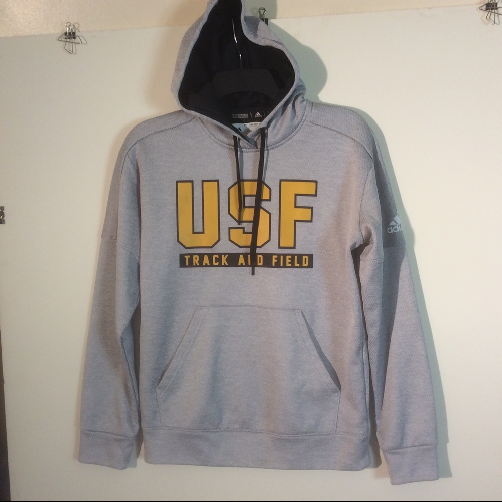 USF South Florida Adidas Grey Hoodie Gray Sweatshirt Drawstring Hood